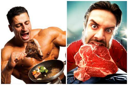 мужчина ест мясо